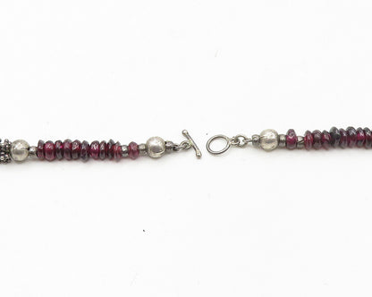 925 Sterling Silver  Vintage Garnet Beaded Pattern Chain Necklace  NE2911