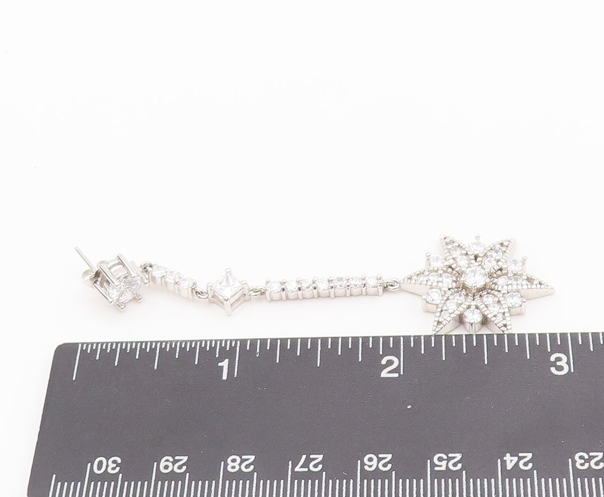 925 Sterling Silver Vintage Earrings Sparkling Long Drop Topaz Flower  EG12897