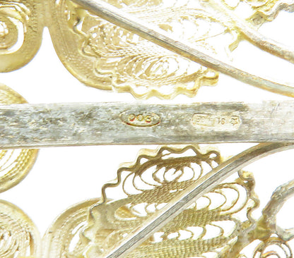 925 Sterling Silver  Vintage Antique Filigree Flower Bunch Brooch Pin  BP6088