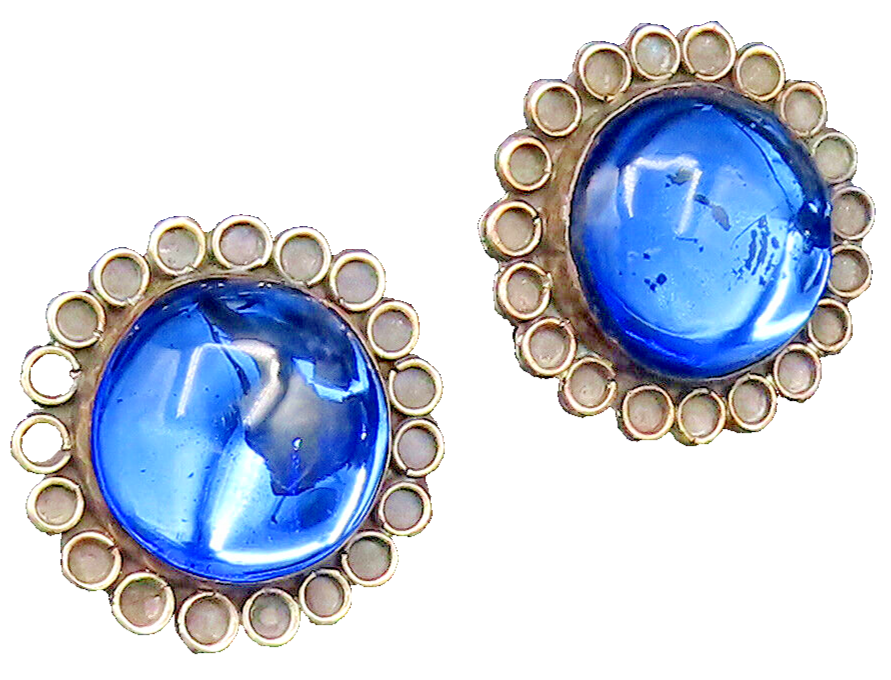 MEXICO 925 Silver  Vintage Unique Blue Amber Screw Back Earrings  EG12142