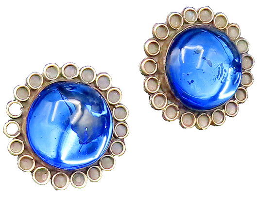 MEXICO 925 Silver  Vintage Unique Blue Amber Screw Back Earrings  EG12142