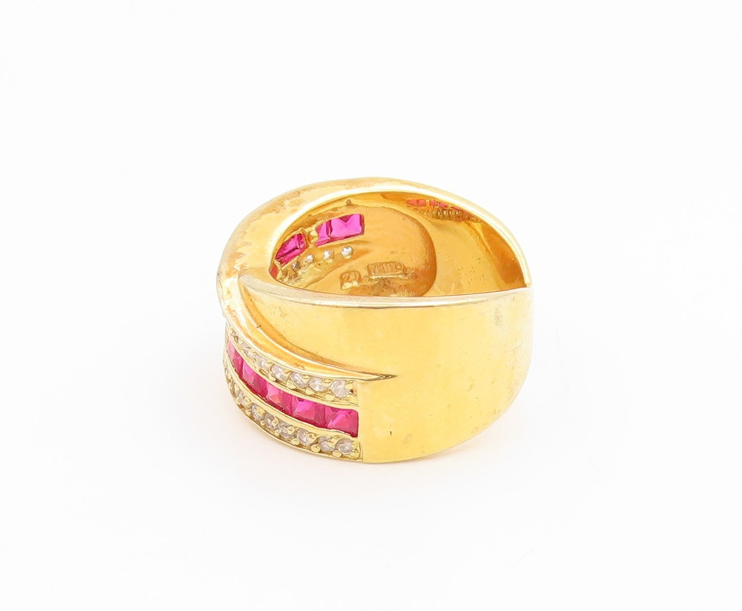 925 Sterling Silver Vintage Ring Gold Plated Ruby & Topaz Crossover Sz 7 RG35988