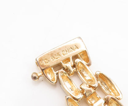 925 Sterling Silver Vintage Bracelet Gold Plated Oval Bead Real Diamonds BT10251