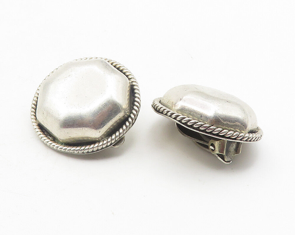 MEXICO 925 Sterling Silver  Vintage Button Twist Non Pierce Earrings  EG6118