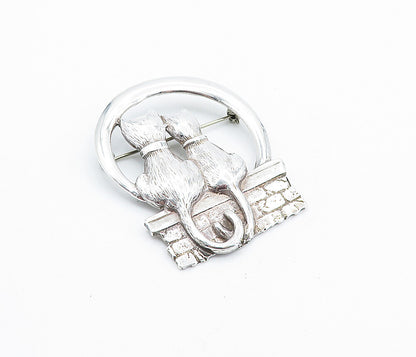 MEXICO 925 Sterling Silver  Vintage Sitting Cat Couple Brooch Pin  BP2634