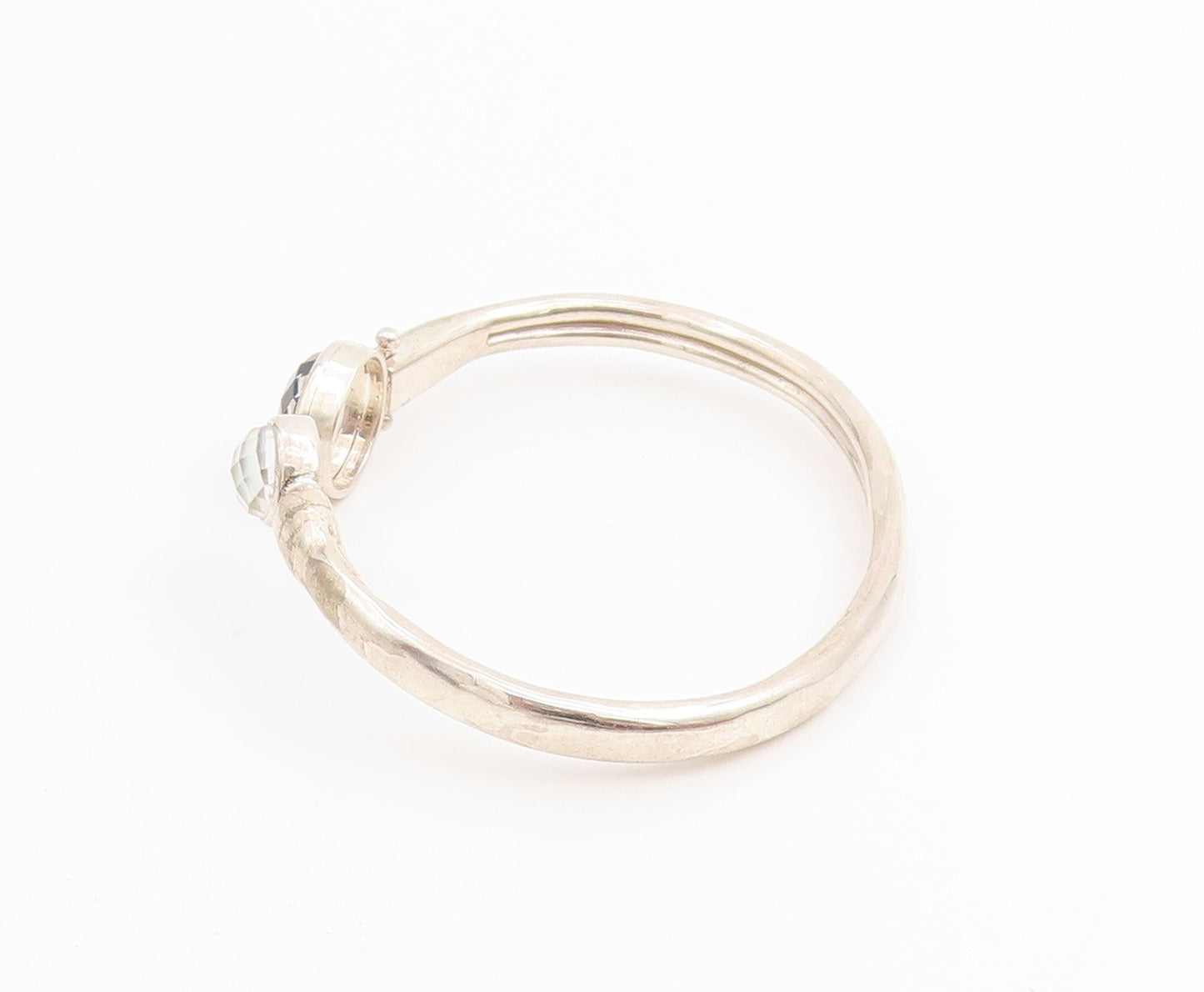 925 Sterling Silver Vintage Bracelet Round Gemstone Open Hook Bangle  BT11434