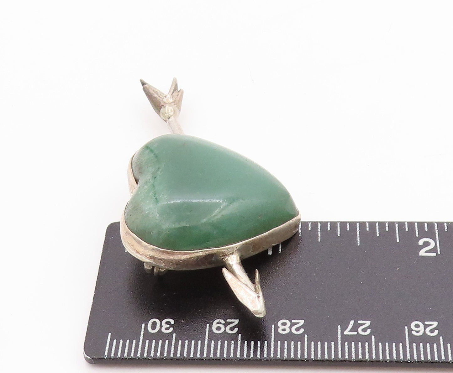 925 Sterling Silver Vintage Brooch MEXICO Large Gemstone Heart & Arrow BP11764