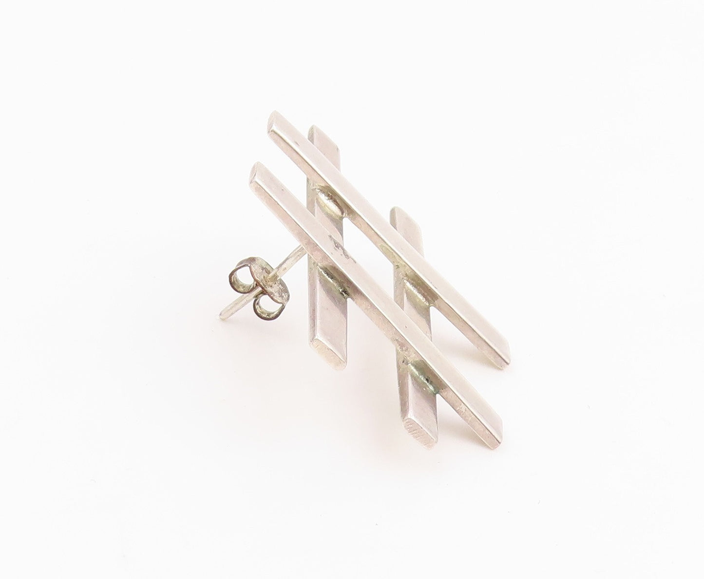925 Sterling Silver Vintage Earrings MEXICO Tic Tac Toe Hashtag Stud  EG14257
