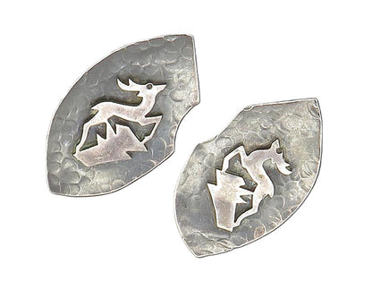 925 Sterling Silver Vintage Posing Deer Hammered Non Pierced Earrings EG11651