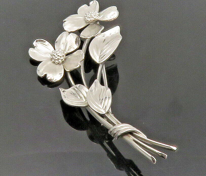 HARRY S. BICK 925 Sterling Silver  Vintage Shiny Flowers Brooch Pin  BP5421
