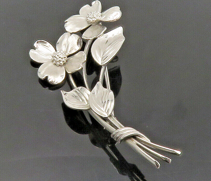 HARRY S. BICK 925 Sterling Silver  Vintage Shiny Flowers Brooch Pin  BP5421