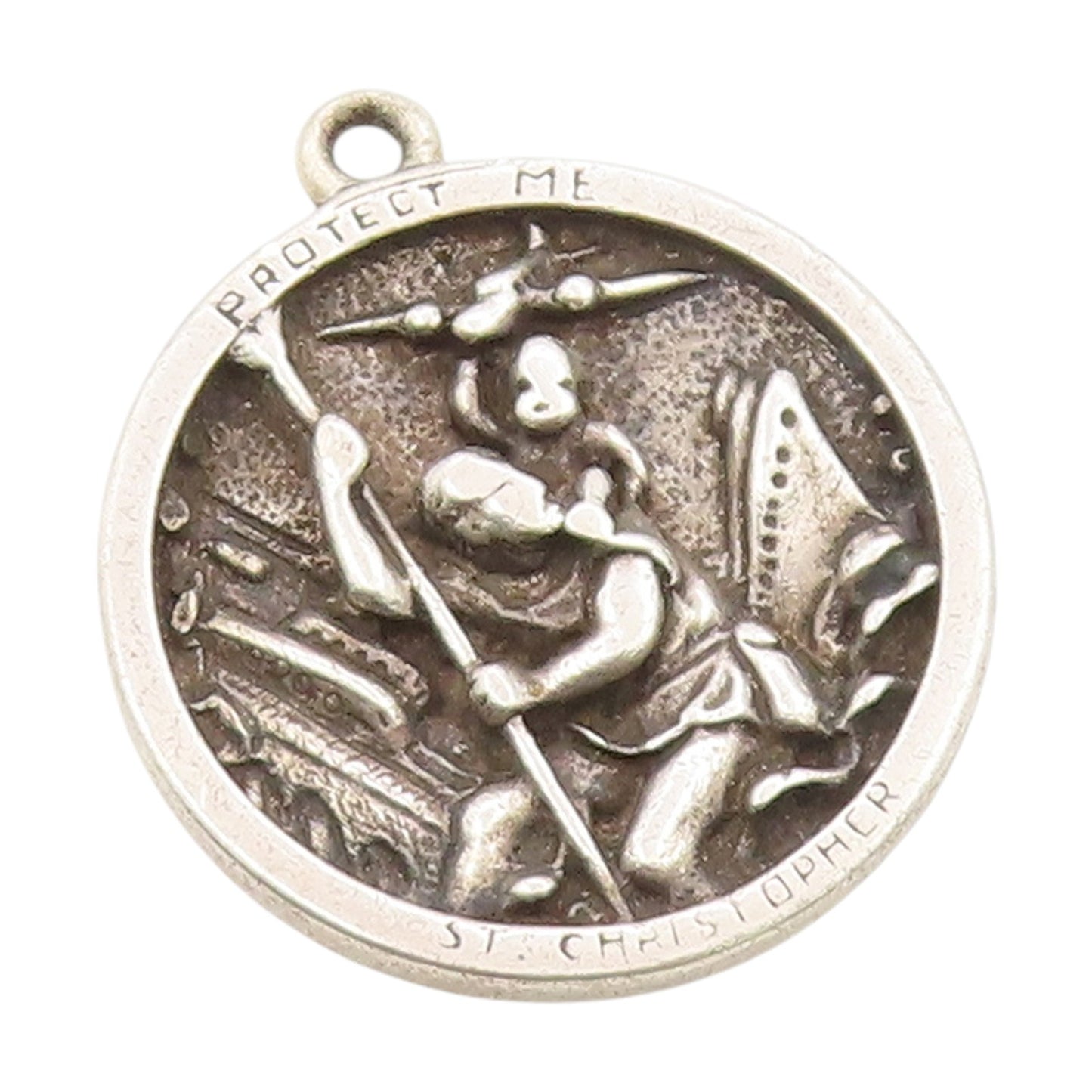 925 Sterling Silver Vintage Pendant Antique Christopher Religious Medal  PT25085
