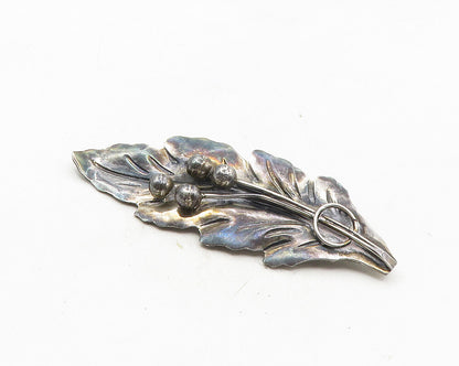 MEXICO 925 Sterling Silver  Vintage Oxidized Floral Leaf Brooch Pin  BP3978