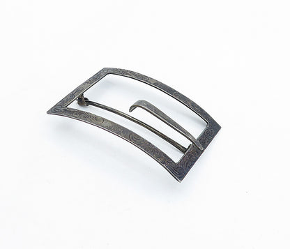 925 Sterling Silver  Vintage Oxidized Swirl Etched Pattern Belt Buckle  TR1191