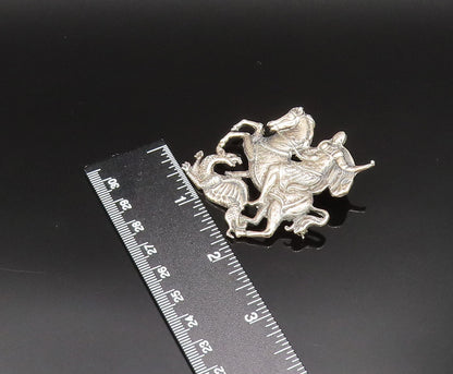 CINI 925 Silver  Vintage Antique Saint George & The Dragon Brooch Pin  BP9660