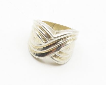 925 Sterling Silver  Vintage Shiny Fluted Crossover Band Ring Sz 8  RG13712