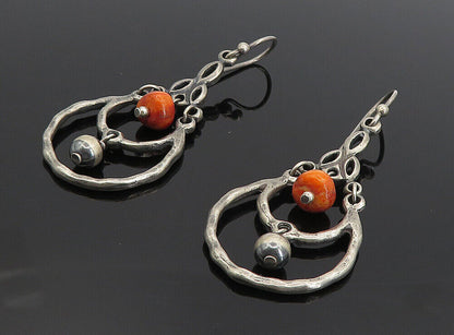 925 Sterling Silver   Vintage Jasper Beaded Dark Tone Dangle Earrings  EG4390