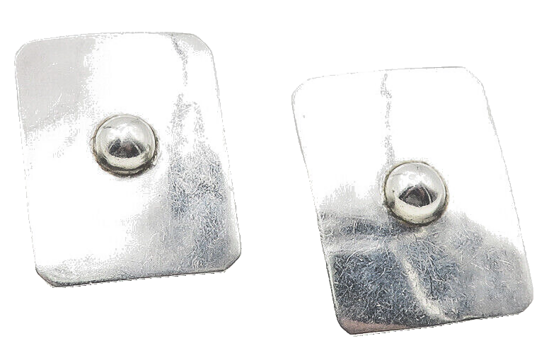 MEXICO 925 Sterling Silver  Vintage Shiny Square Non Pierce Earrings  EG6224