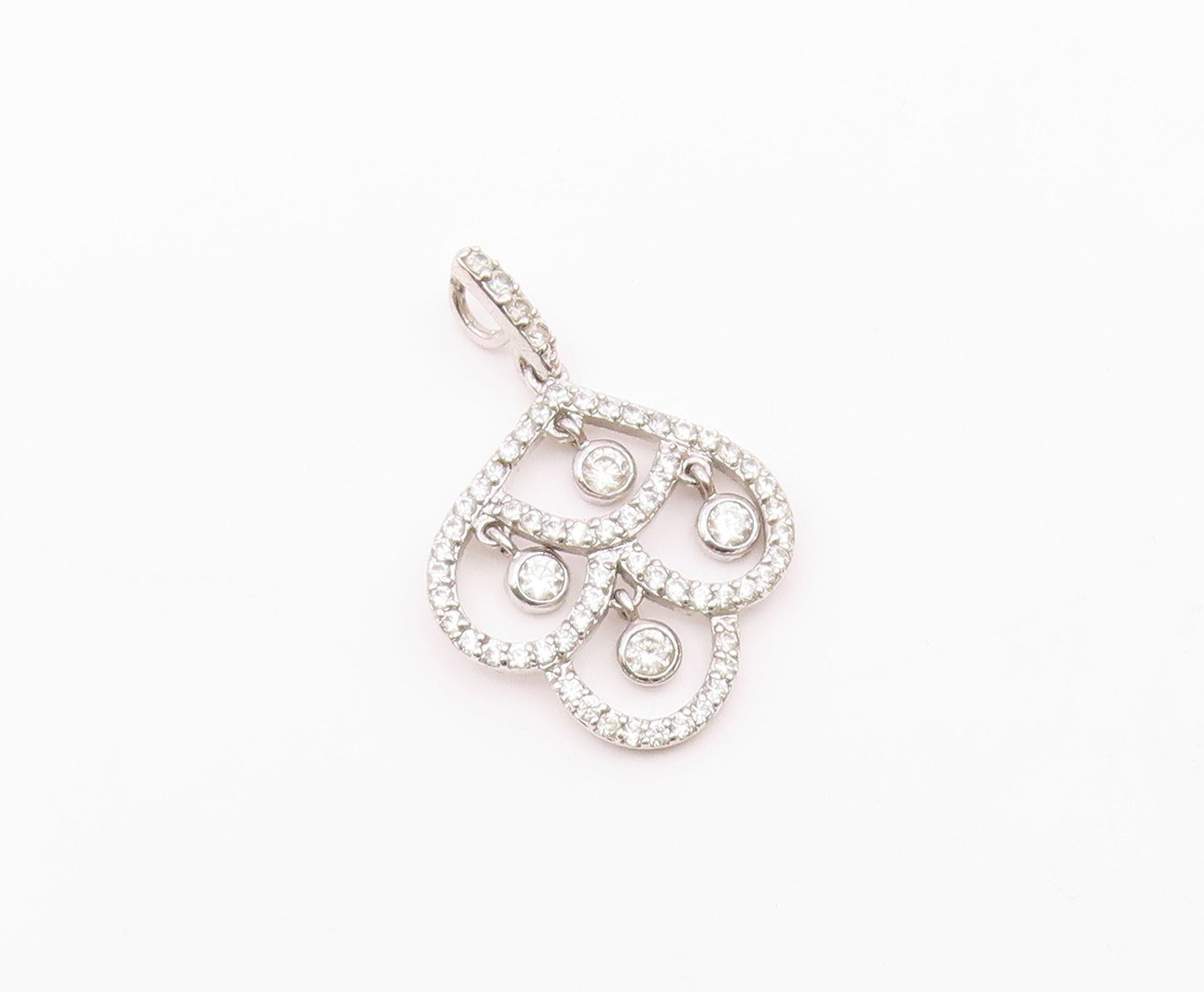 925 Sterling Silver  Vintage Open Swirl White Topaz Drop Pendant  PT20435