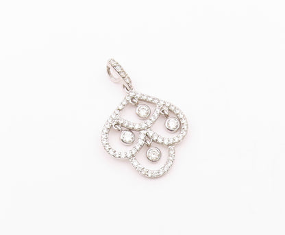 925 Sterling Silver  Vintage Open Swirl White Topaz Drop Pendant  PT20435