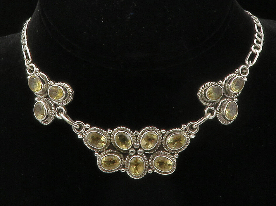 925 Sterling Silver  Yellow Topaz Oval Twist Link Shiny Chain Necklace  NE2156