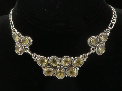 925 Sterling Silver  Yellow Topaz Oval Twist Link Shiny Chain Necklace  NE2156