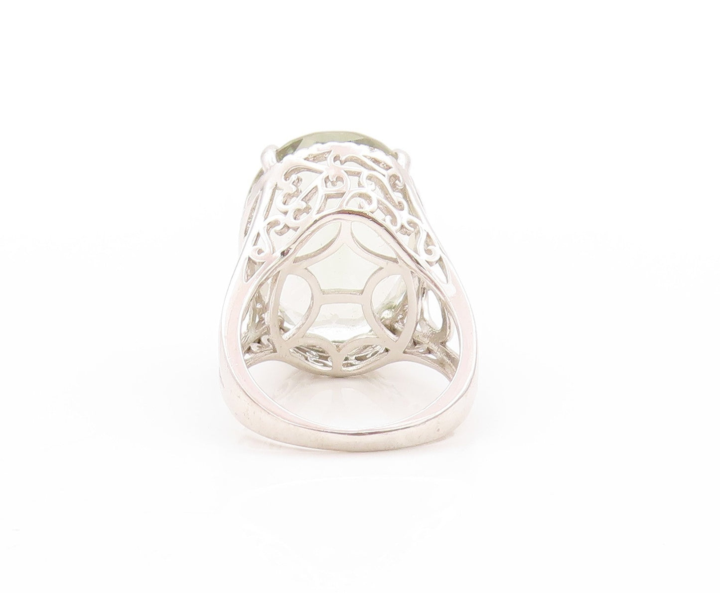 925 Sterling Silver Vintage Ring Oval Green Amethyst Halo Topaz  Sz 7  RG32736
