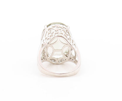 925 Sterling Silver Vintage Ring Oval Green Amethyst Halo Topaz  Sz 7  RG32736