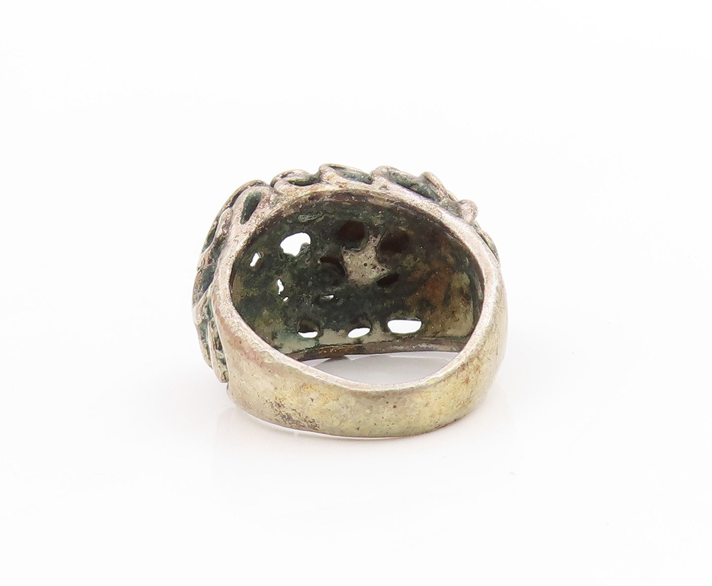 925 Sterling Silver Vintage Ring Round Tiger's Eye Brutalist Band  Sz 6  RG34033