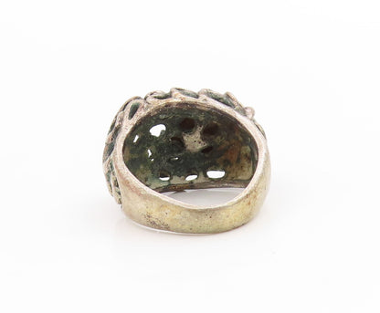 925 Sterling Silver Vintage Ring Round Tiger's Eye Brutalist Band  Sz 6  RG34033