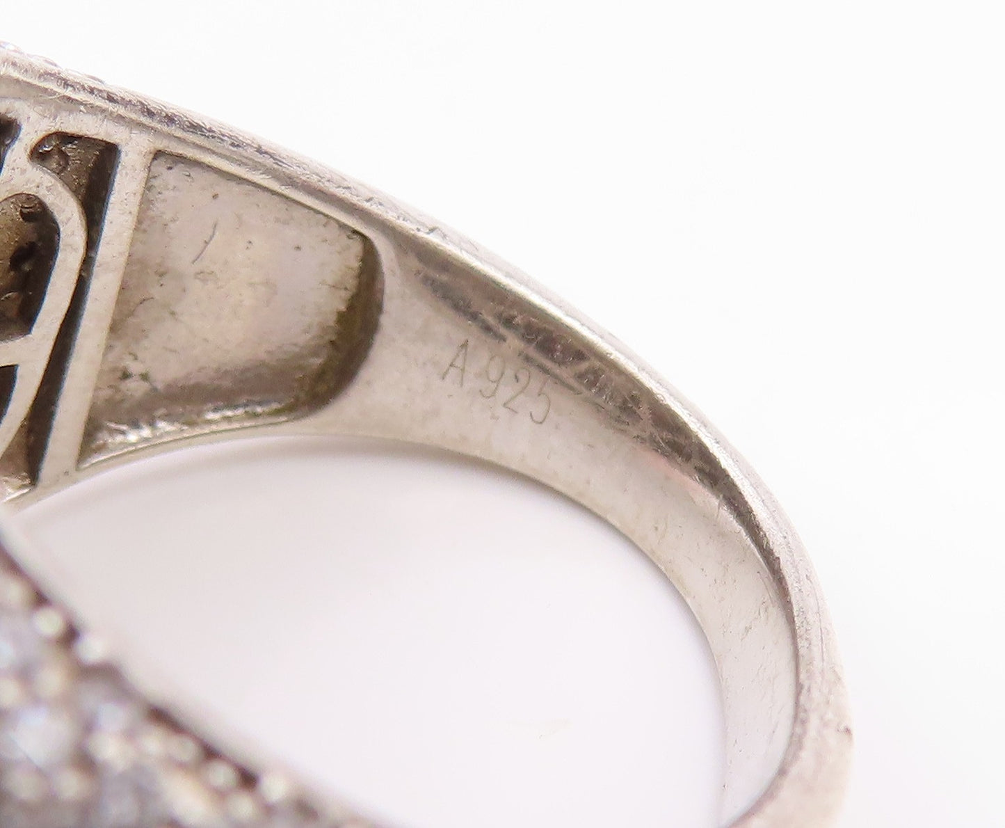 925 Sterling Silver Vintage Ring CZ Cluster Letter R Initial Band  Sz 9  RG35748