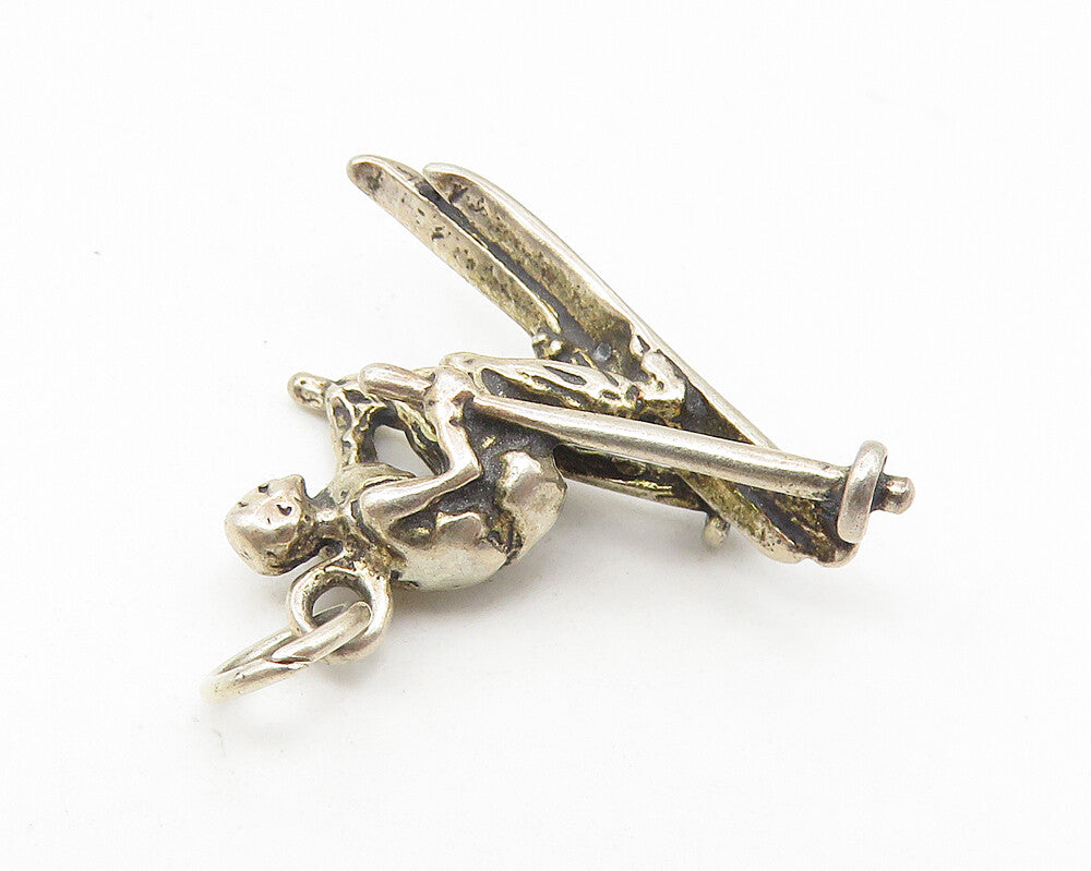 925 Sterling Silver  Vintage Petite Dark Tone Skiing Person Pendant  PT8809