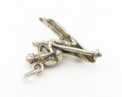 925 Sterling Silver  Vintage Petite Dark Tone Skiing Person Pendant  PT8809