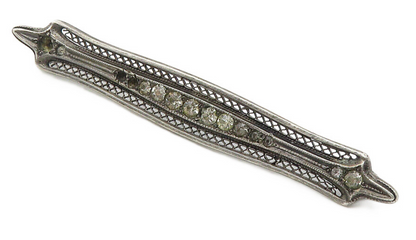 925 Sterling Silver  Vintage Antique Topaz Dark Tone Pointed Brooch Pin BP4267
