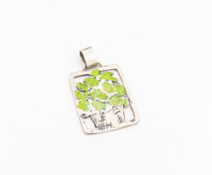 925 Sterling Silver Vintage Pendant EUROPE Enameled Potted Plant Charm  PT25403