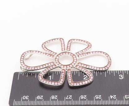 925 Sterling Silver Vintage Pendant Large Floral Stencil Beaded Topaz  PT22647