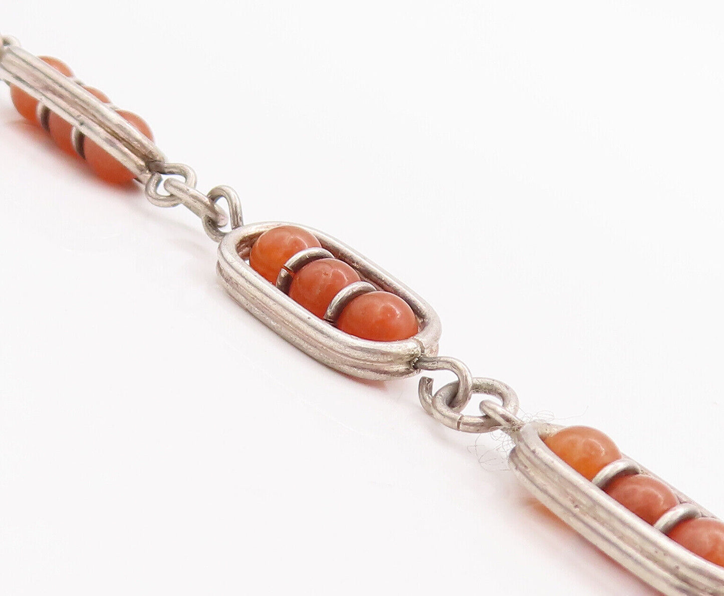 925 Sterling Silver Vintage Bracelet Brown Bead Shape Gemstones Rows  BT10615