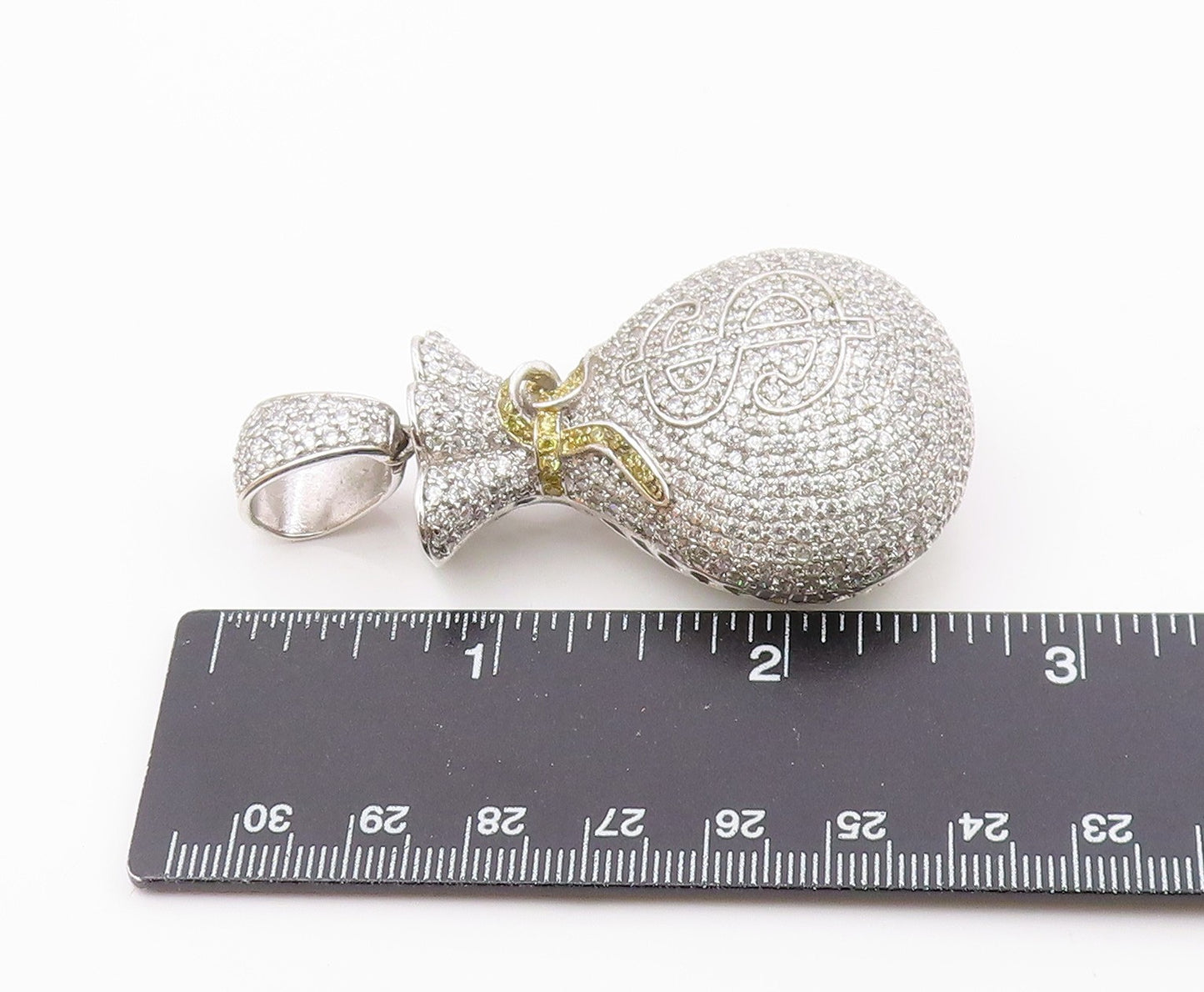 925 Silver  Vintage Shiny Cubic Zirconia Encrusted Money Bag Pendant  PT18347