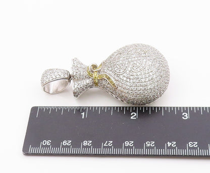 925 Silver  Vintage Shiny Cubic Zirconia Encrusted Money Bag Pendant  PT18347