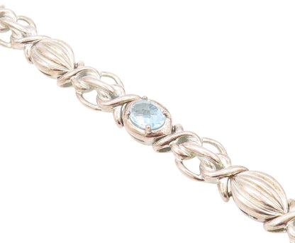 925 Sterling Silver Vintage Bracelet Oval Topaz Knotted Links Cutout  BT11199
