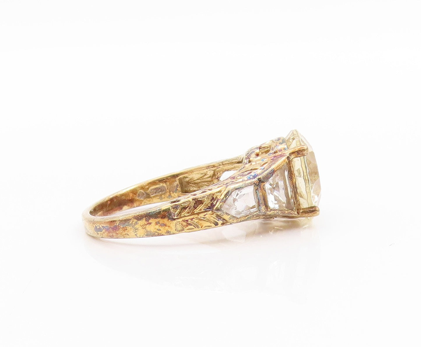 925 Sterling Silver Vintage Ring Gold Plated Swirly Multi Topaz  Sz 10  RG33364