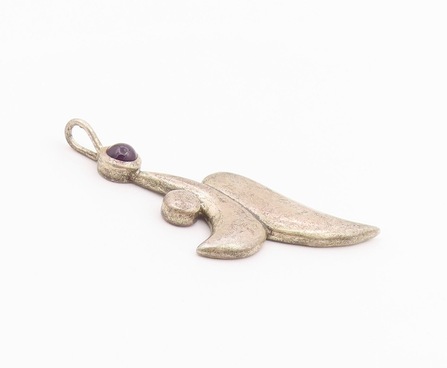 925 Sterling Silver Vintage Pendant Cabochon Amethyst Modernist Spirit  PT26370