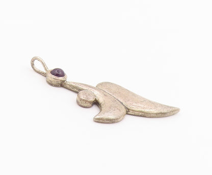 925 Sterling Silver Vintage Pendant Cabochon Amethyst Modernist Spirit  PT26370