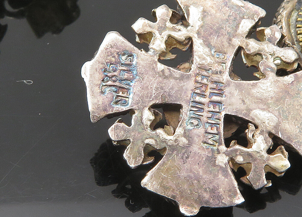 JERUSALEM 925 Silver  Vintage Antique Topaz Cross Non Pierce Earrings  EG10948