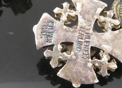 JERUSALEM 925 Silver  Vintage Antique Topaz Cross Non Pierce Earrings  EG10948
