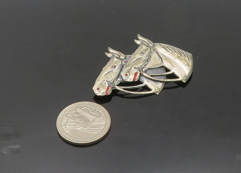 UNCAS 925 Sterling Silver  Vintage Antique Horse Heads Brooch Pin  BP8272