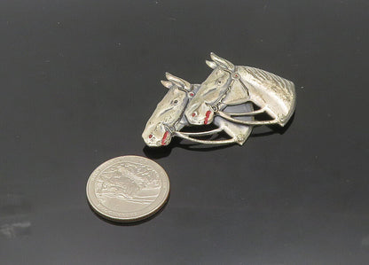 UNCAS 925 Sterling Silver  Vintage Antique Horse Heads Brooch Pin  BP8272