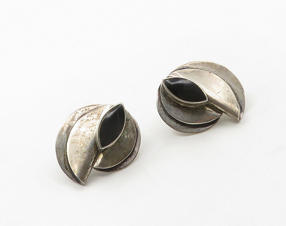 MEXICO 925 Sterling Silver  Vintage Black Onyx Modernist Drop Earrings  EG8306