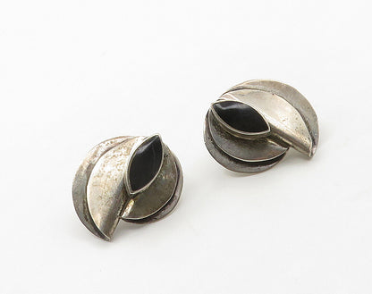 MEXICO 925 Sterling Silver  Vintage Black Onyx Modernist Drop Earrings  EG8306