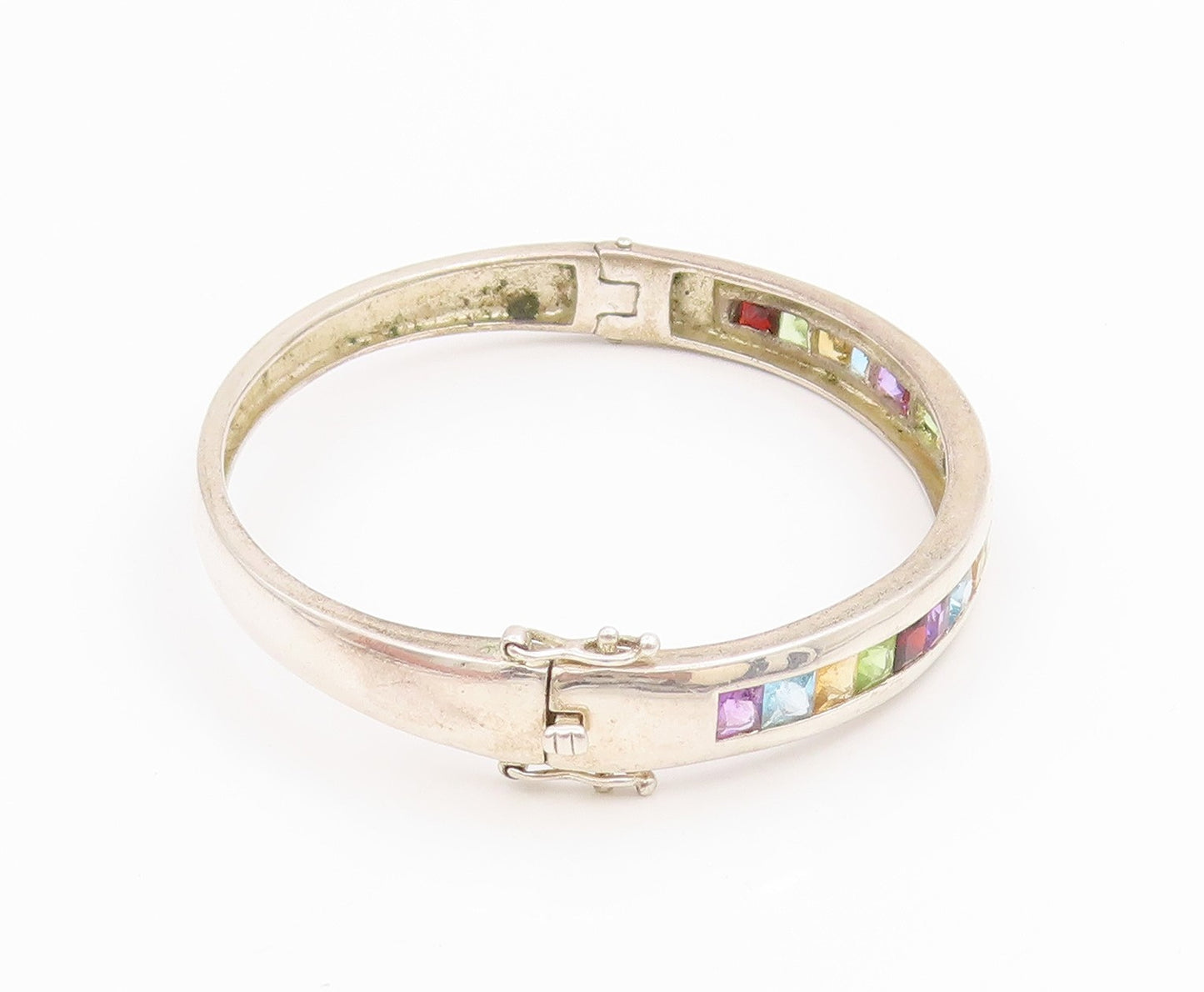 925 Sterling Silver Vintage Bracelet Multi Gemstone Channel Set Bangle  BT11660